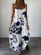Robe Longue Femme Imprimé Floral Blanc et Bleu Sans Manches