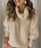 Pull en Tricot à Col Roulé Blanc avec Boutons Décoratifs