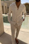 Chemise en lin beige pour homme avec pantalon assorti