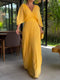 Robe longue plissée jaune à manches chauve-souris pour femme