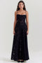 Abito lungo in pizzo nero con spalline sottili da donna