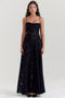 Long black lace dress with thin straps for women