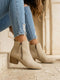 Suede Ankle Boots for Women with Block Heel and Zipper Closure