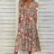 Robe mi-longue à motifs floraux multicolores pour femme