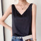 Débardeur Femme Satin Noir Col V Sans Manches