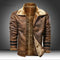 Veste en cuir marron avec doublure en fourrure pour homme